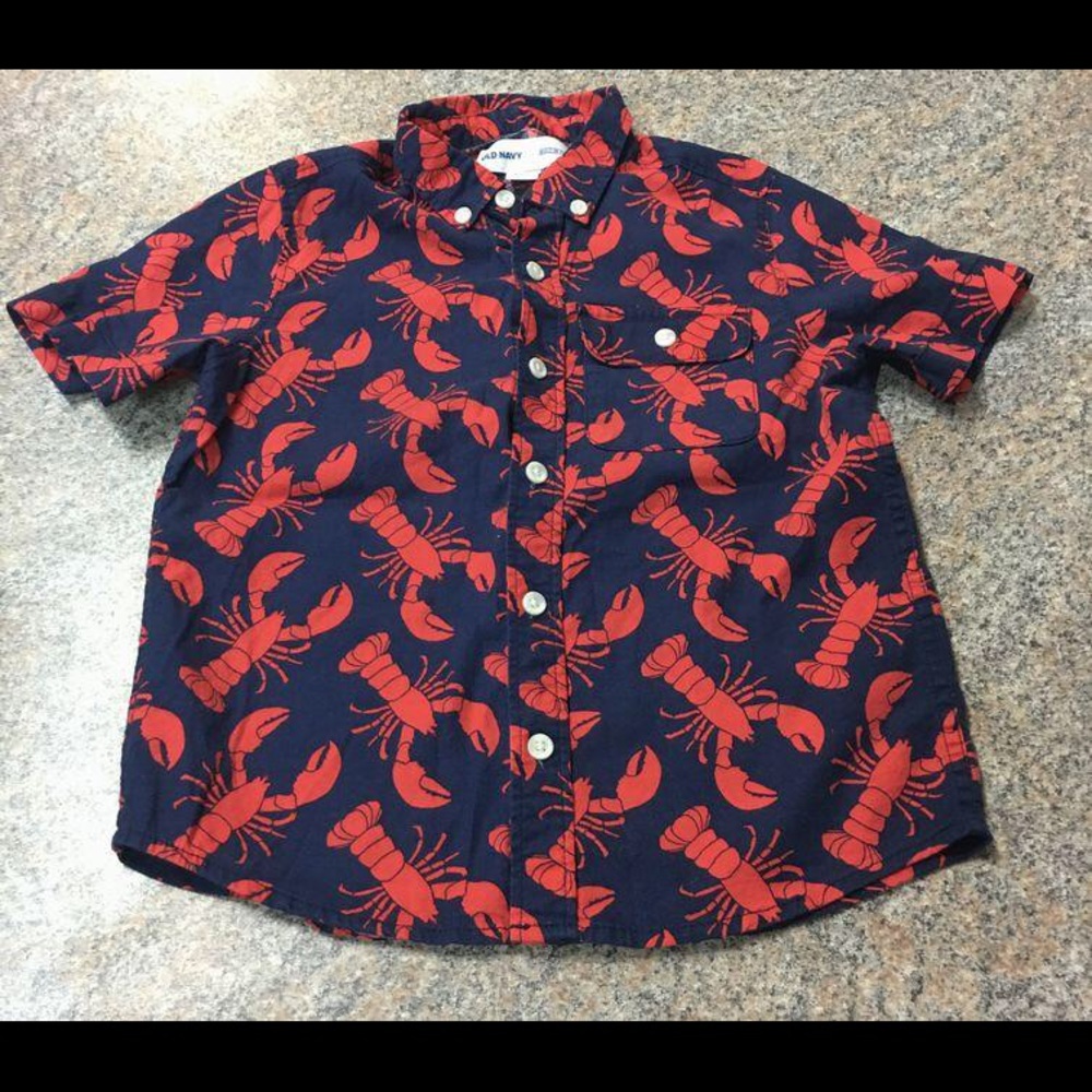 Old Navy navy red lobster print shirt sz 6-7 EUC